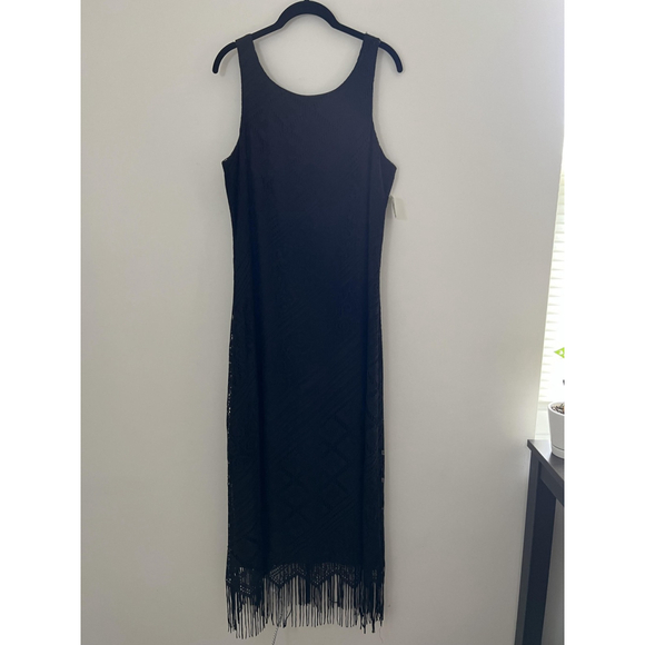 Vintage Harlow Dress 14 Black Fringe Lace Flapper Cocktail Gatsby Witchy Party - Picture 1 of 16